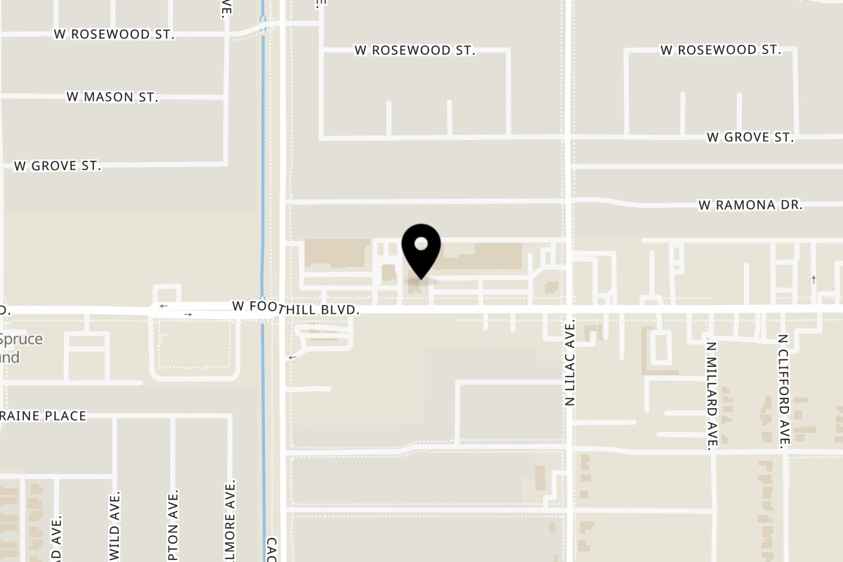Map showing the location of Big T's Pizza Big T's Pizza Rialto on 588 W Foothill Blvd in Rialto